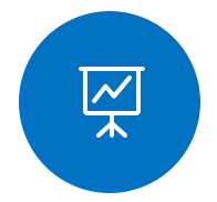 Icône ronde bleue représentant un tableau de présentation ou un écran de projection avec une courbe ascendante blanche. Ce pictogramme est utilisé dans les interfaces numériques pour symboliser une formation, une présentation, un reporting, ou une analyse de performance. Il est adapté aux applications métiers, plateformes LMS ou outils de pilotage stratégique.