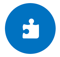Icône ronde bleue représentant une pièce de puzzle blanche, symbole d’intégration, de complémentarité, de module ou d’extension. Elle est fréquemment utilisée pour signaler une fonctionnalité additionnelle, un plugin, un composant ou une solution adaptable dans les systèmes numériques ou logiciels.